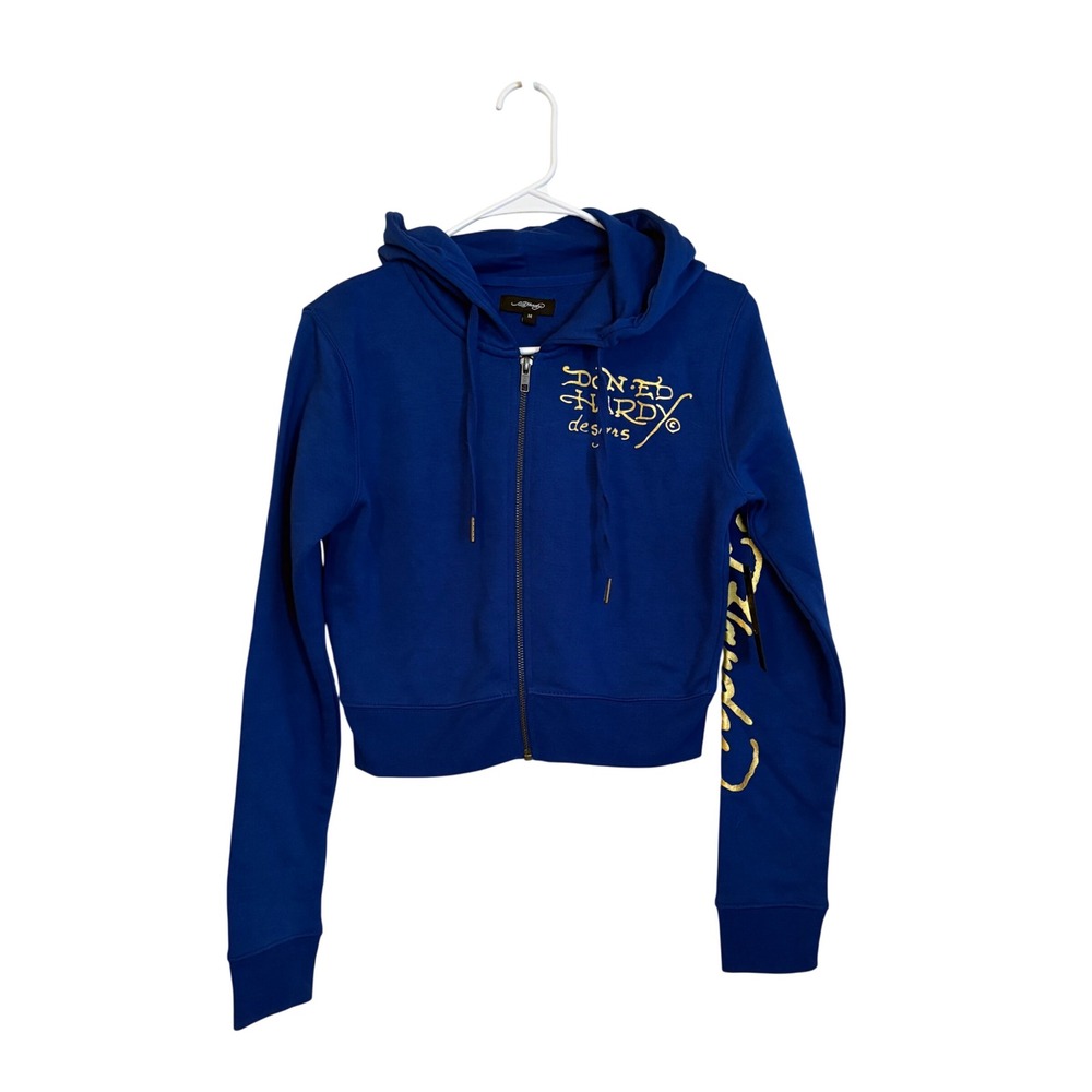 Ed Hardy‎ Kids Royal Blue Tiger Graphic Zip Up Hoodie Sweatshirt Medium NWT